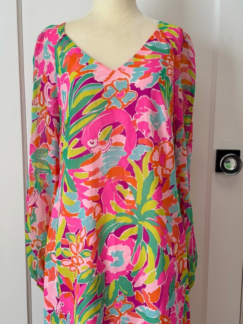 Lilly Pulitzer Carleigh Silk Dress Multi Lulu Flamingo Sz 8 NWOT